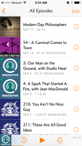 Current podcasts in my Overcast app